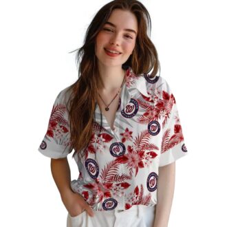 Summer Aloha Washington Nationals Hawaiian Shirt - Red White Palm Leaves MLB Fan Apparel