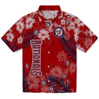 Tropical Washington Nationals Hawaiian Shirt - Red Hibiscus MLB Fan Shirt for Summer