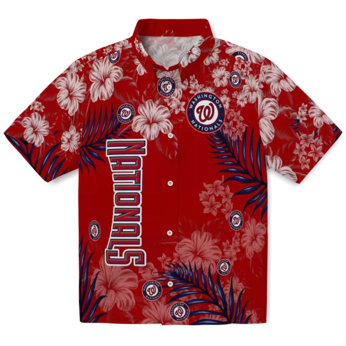 Tropical Washington Nationals Hawaiian Shirt - Red Hibiscus MLB Fan Shirt for Summer