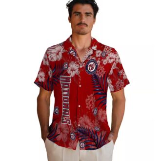 Tropical Washington Nationals Hawaiian Shirt - Red Hibiscus MLB Fan Shirt for Summer