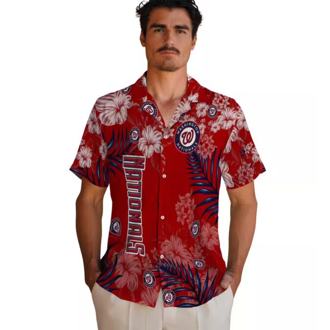 Tropical Washington Nationals Hawaiian Shirt - Red Hibiscus MLB Fan Shirt for Summer