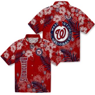 Tropical Washington Nationals Hawaiian Shirt - Red Hibiscus MLB Fan Shirt for Summer
