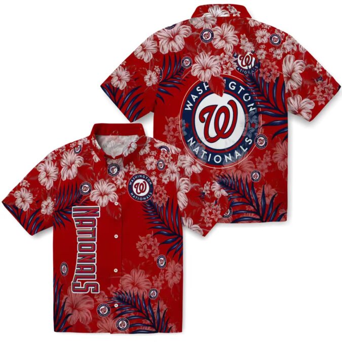 Tropical Washington Nationals Hawaiian Shirt - Red Hibiscus MLB Fan Shirt for Summer
