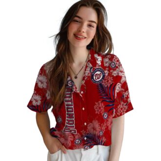 Tropical Washington Nationals Hawaiian Shirt - Red Hibiscus MLB Fan Shirt for Summer