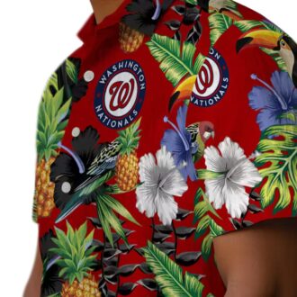 Washington Nationals Baseball Fan Hawaiian Shirt - Red Green Hibiscus Pineapple & Toucan Design
