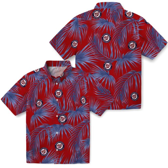 Washington Nationals MLB Fan Hawaiian Shirt - Red Tropical Leafy Palms Shirt for Beach & Summer Party