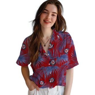 Washington Nationals MLB Fan Hawaiian Shirt - Red Tropical Leafy Palms Shirt for Beach & Summer Party