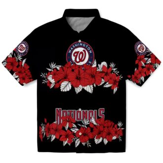 Washington Nationals MLB Hawaiian Shirt - Red & Black Hibiscus Stripe Tropical Summer Shirt for Fans