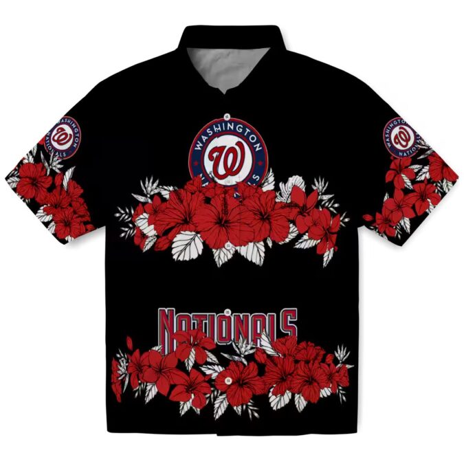 Washington Nationals MLB Hawaiian Shirt - Red & Black Hibiscus Stripe Tropical Summer Shirt for Fans