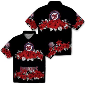 Washington Nationals MLB Hawaiian Shirt - Red & Black Hibiscus Stripe Tropical Summer Shirt for Fans