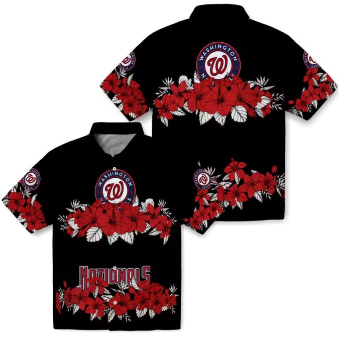 Washington Nationals MLB Hawaiian Shirt - Red & Black Hibiscus Stripe Tropical Summer Shirt for Fans