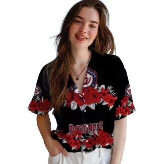Washington Nationals MLB Hawaiian Shirt - Red & Black Hibiscus Stripe Tropical Summer Shirt for Fans