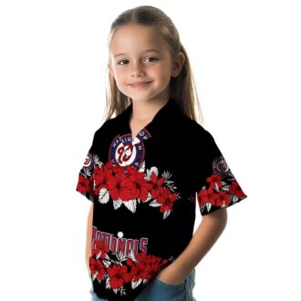 Washington Nationals MLB Hawaiian Shirt - Red & Black Hibiscus Stripe Tropical Summer Shirt for Fans