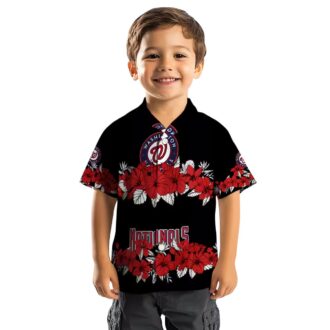 Washington Nationals MLB Hawaiian Shirt - Red & Black Hibiscus Stripe Tropical Summer Shirt for Fans