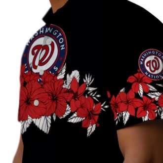 Washington Nationals MLB Hawaiian Shirt - Red & Black Hibiscus Stripe Tropical Summer Shirt for Fans