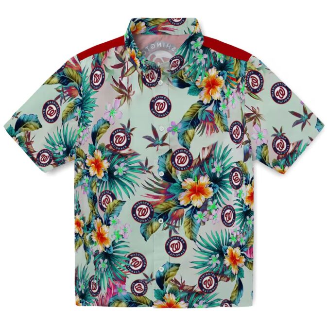 Washington Nationals MLB Summer Button Up Shirt - Men's Green Floral Beach Shirt for Game Day & Travel