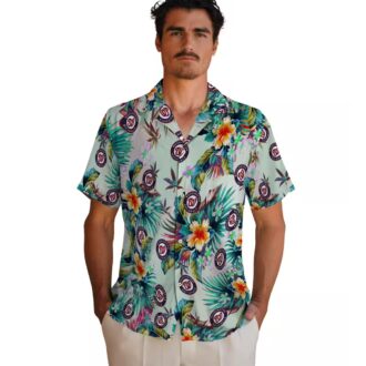 Washington Nationals MLB Summer Button Up Shirt - Men's Green Floral Beach Shirt for Game Day & Travel