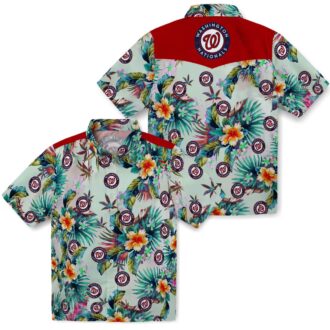 Washington Nationals MLB Summer Button Up Shirt - Men's Green Floral Beach Shirt for Game Day & Travel
