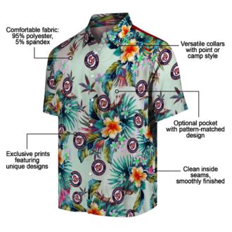 Washington Nationals MLB Summer Button Up Shirt - Men's Green Floral Beach Shirt for Game Day & Travel