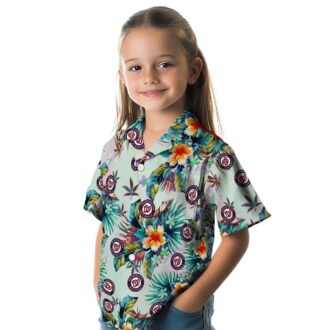 Washington Nationals MLB Summer Button Up Shirt - Men's Green Floral Beach Shirt for Game Day & Travel