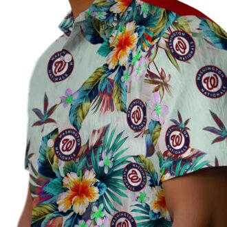 Washington Nationals MLB Summer Button Up Shirt - Men's Green Floral Beach Shirt for Game Day & Travel