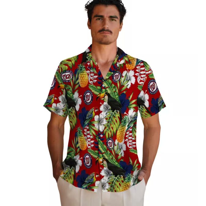 Washington Nationals MLB Tropical Hawaiian Shirt - Red Green Toucan Pattern for Summer & Vacation
