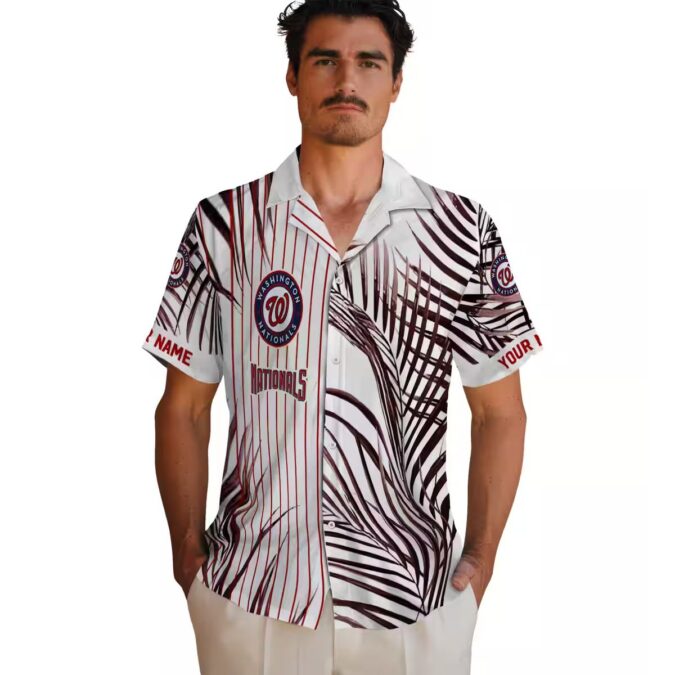Washington Nationals Palm Stripes Hawaiian Shirt - MLB Team Tropical Summer Shirt for Fans