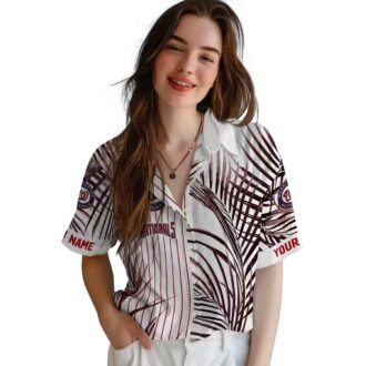 Washington Nationals Palm Stripes Hawaiian Shirt - MLB Team Tropical Summer Shirt for Fans