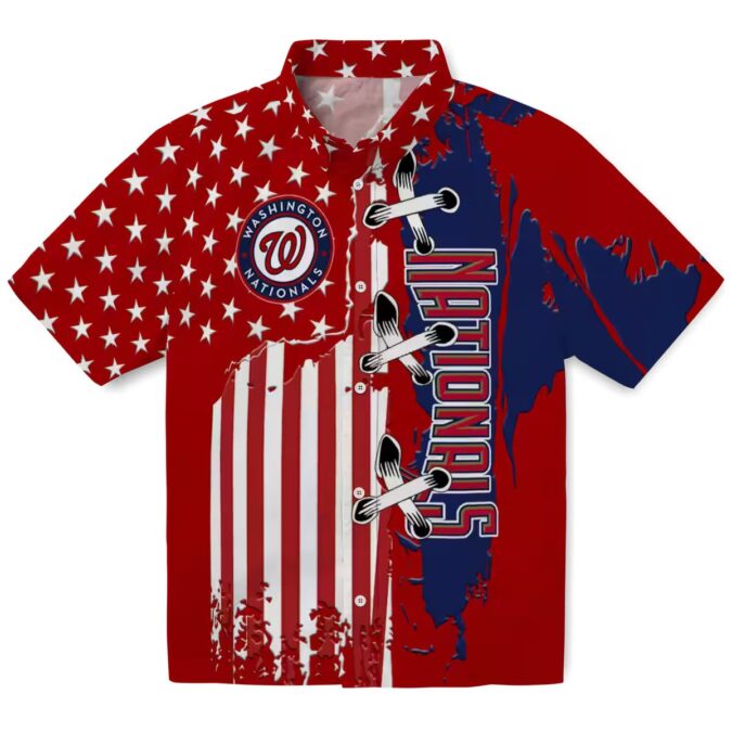 Washington Nationals Red Hawaiian Shirt with Stitched Flag - Perfect MLB Summer Shirt for Men
