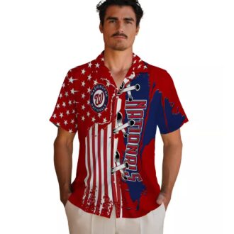 Washington Nationals Red Hawaiian Shirt with Stitched Flag - Perfect MLB Summer Shirt for Men