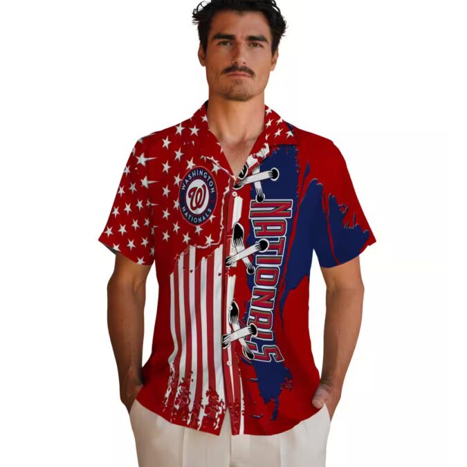 Washington Nationals Red Hawaiian Shirt with Stitched Flag - Perfect MLB Summer Shirt for Men