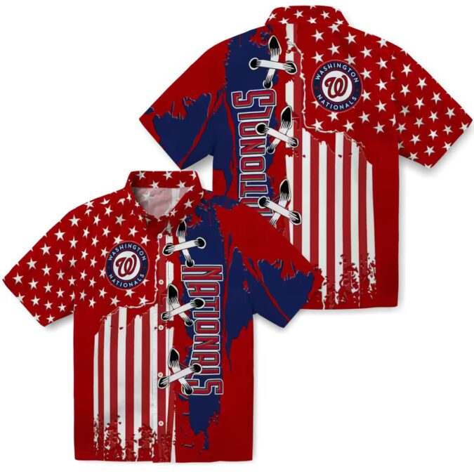 Washington Nationals Red Hawaiian Shirt with Stitched Flag - Perfect MLB Summer Shirt for Men