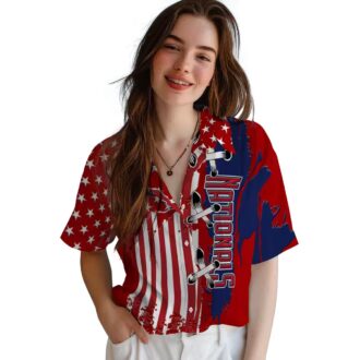 Washington Nationals Red Hawaiian Shirt with Stitched Flag - Perfect MLB Summer Shirt for Men