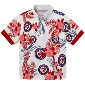 Washington Nationals Red White Hawaiian Shirt - Patriotic Hibiscus Summer Shirt for MLB Fans