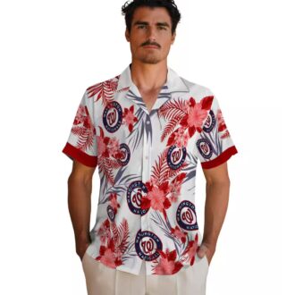 Washington Nationals Red White Hawaiian Shirt - Patriotic Hibiscus Summer Shirt for MLB Fans