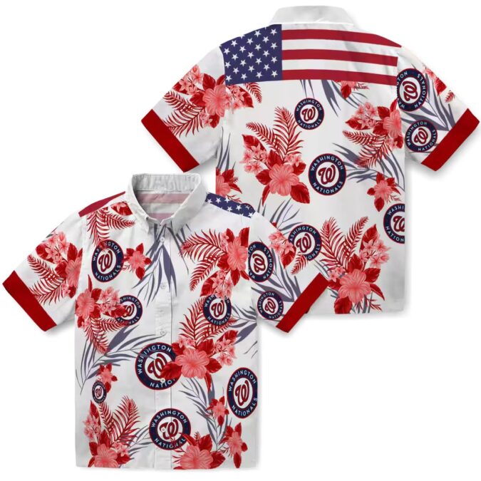 Washington Nationals Red White Hawaiian Shirt - Patriotic Hibiscus Summer Shirt for MLB Fans