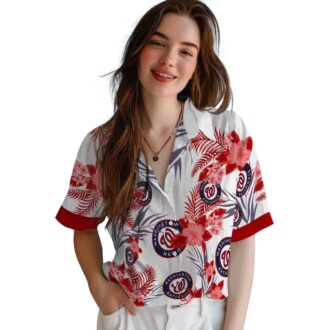 Washington Nationals Red White Hawaiian Shirt - Patriotic Hibiscus Summer Shirt for MLB Fans