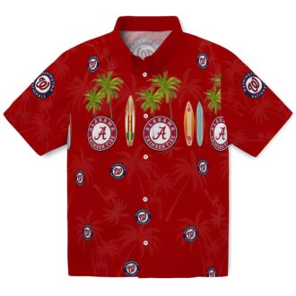 Washington Nationals Surfboard Palm Hawaiian Shirt - Red MLB Fan Beach Vacation Shirt
