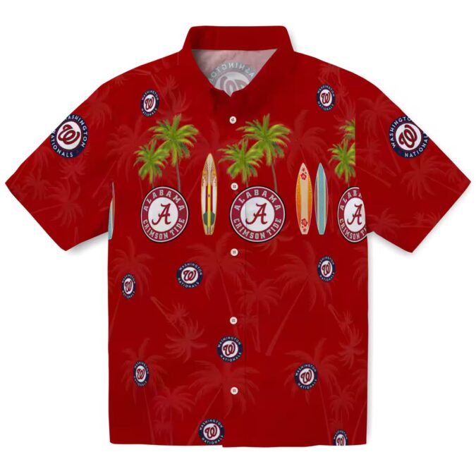 Washington Nationals Surfboard Palm Hawaiian Shirt - Red MLB Fan Beach Vacation Shirt