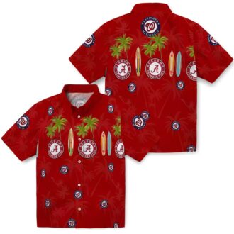 Washington Nationals Surfboard Palm Hawaiian Shirt - Red MLB Fan Beach Vacation Shirt