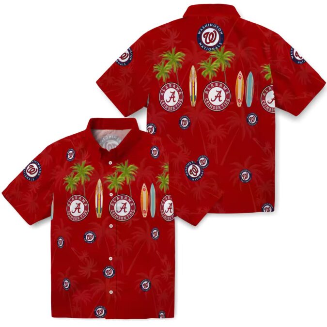 Washington Nationals Surfboard Palm Hawaiian Shirt - Red MLB Fan Beach Vacation Shirt