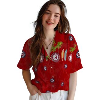 Washington Nationals Surfboard Palm Hawaiian Shirt - Red MLB Fan Beach Vacation Shirt