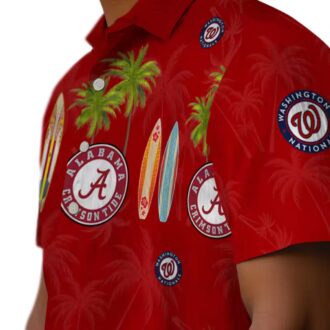 Washington Nationals Surfboard Palm Hawaiian Shirt - Red MLB Fan Beach Vacation Shirt