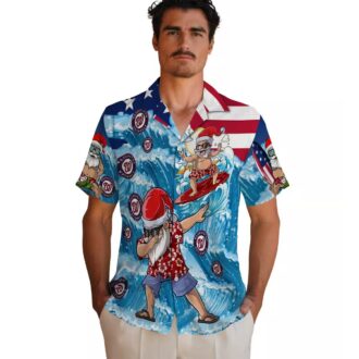Washington Nationals Surfing Santa Blue Hawaiian Shirt - MLB Fans Ultimate Summer Vacation Outfit