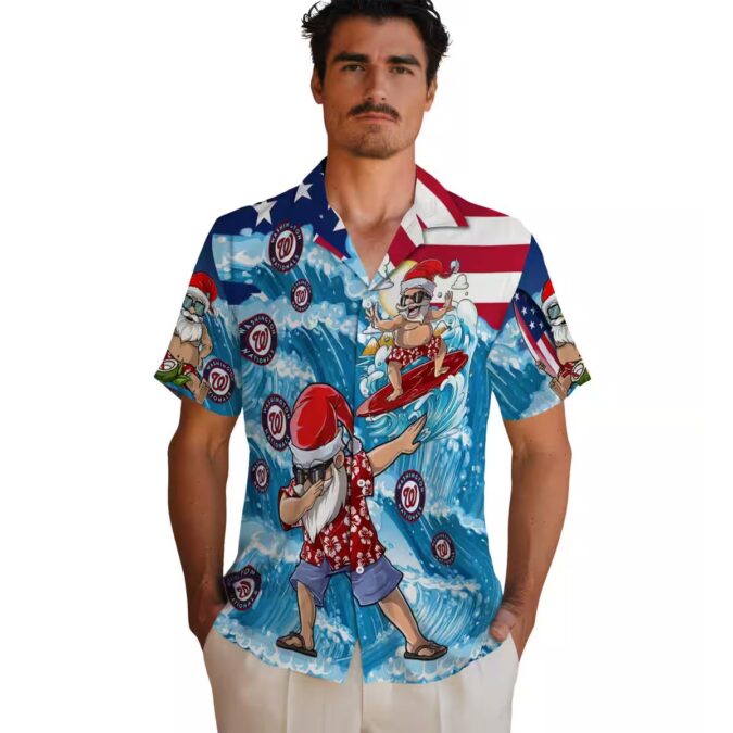 Washington Nationals Surfing Santa Blue Hawaiian Shirt - MLB Fans Ultimate Summer Vacation Outfit