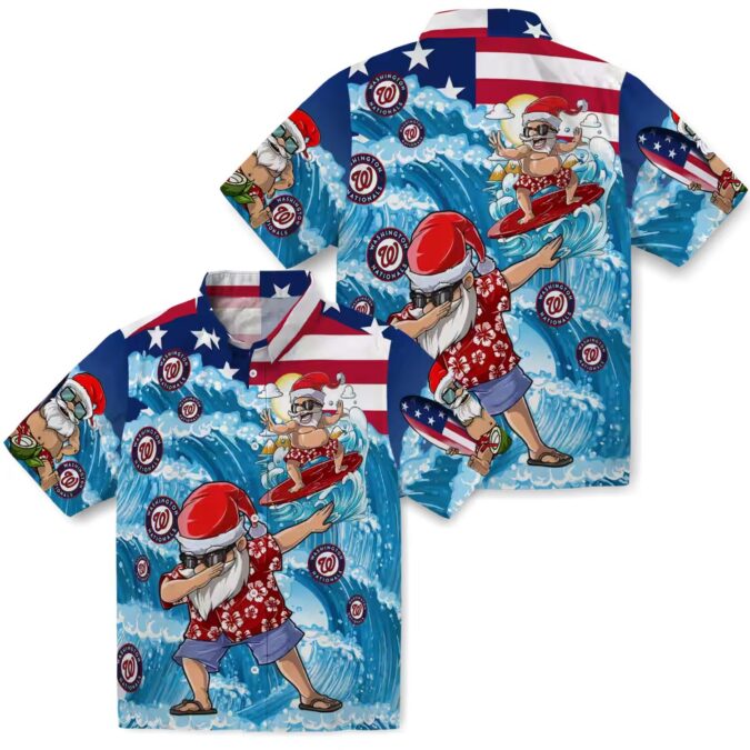 Washington Nationals Surfing Santa Blue Hawaiian Shirt - MLB Fans Ultimate Summer Vacation Outfit