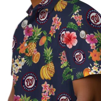 Washington Nationals Tropical Hibiscus Hawaiian Shirt - Navy Blue MLB Fan Gear for Summer 2025
