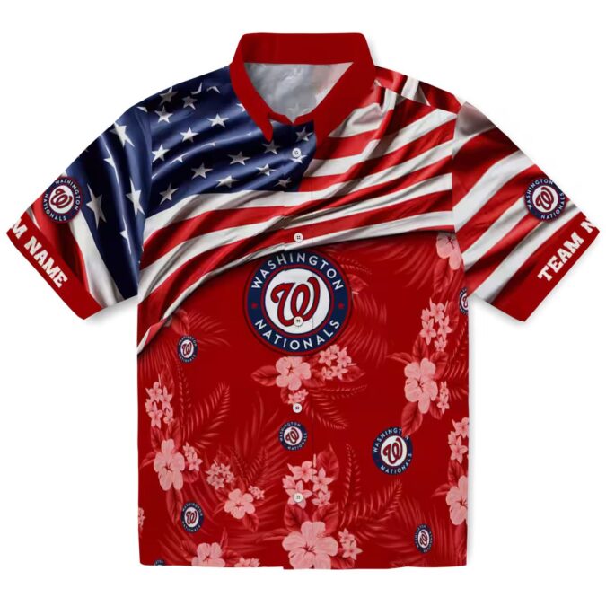 Washington Nationals US Flag Hibiscus Hawaiian Shirt - Red Summer Shirt for MLB Fans