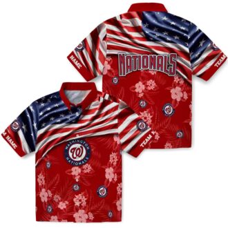 Washington Nationals US Flag Hibiscus Hawaiian Shirt - Red Summer Shirt for MLB Fans