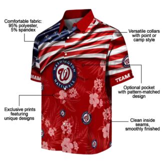 Washington Nationals US Flag Hibiscus Hawaiian Shirt - Red Summer Shirt for MLB Fans